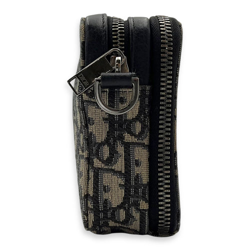 Christian Dior Zipped Pouch Oblique Blue Crossbody Bag in Jacquard, Silver hardware_3
