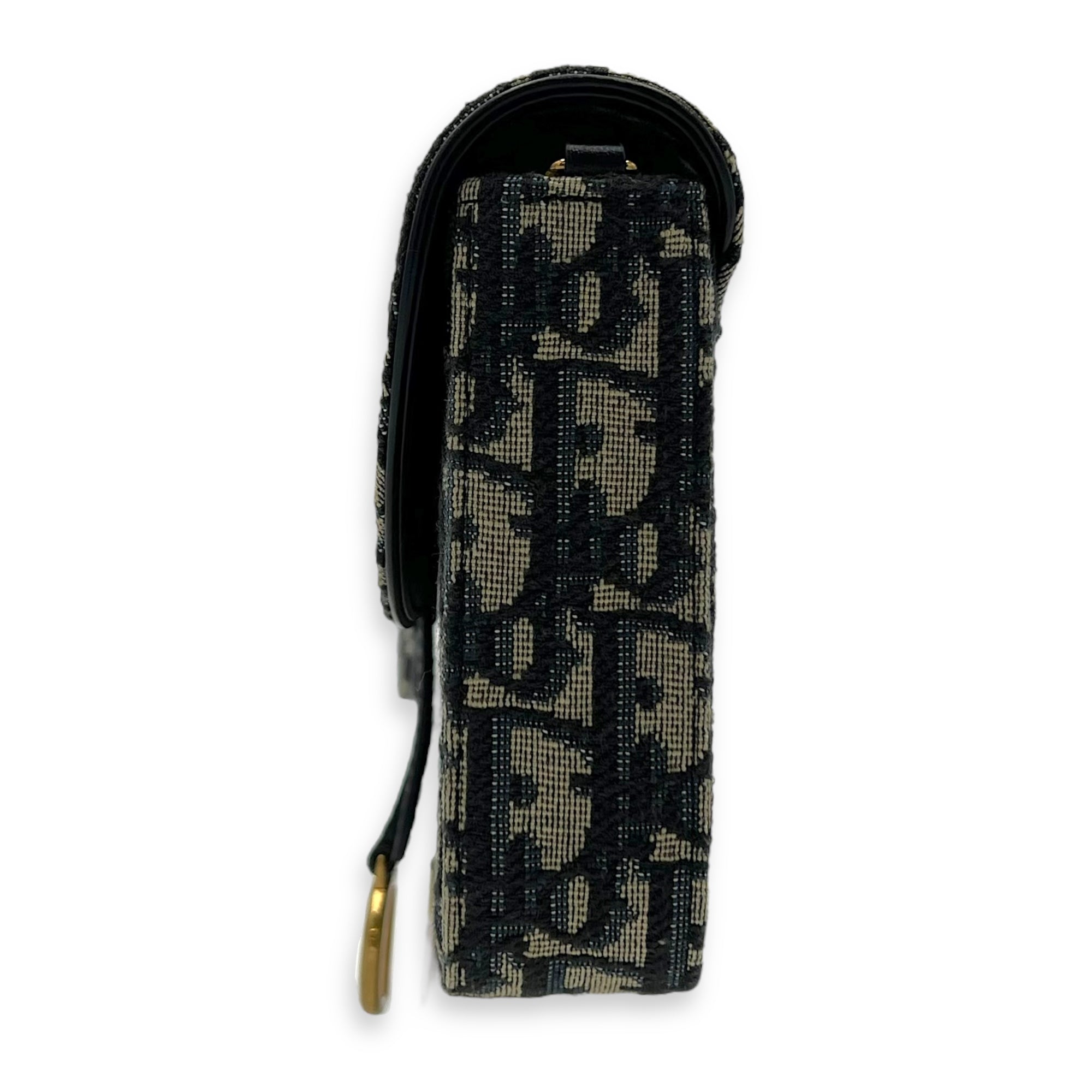 Christian Dior Saddle Wallet On Chain Blue in Jacquard, Gold hardware_3
