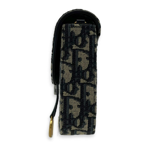 Christian Dior Saddle Wallet On Chain Blue in Jacquard, Gold hardware_3