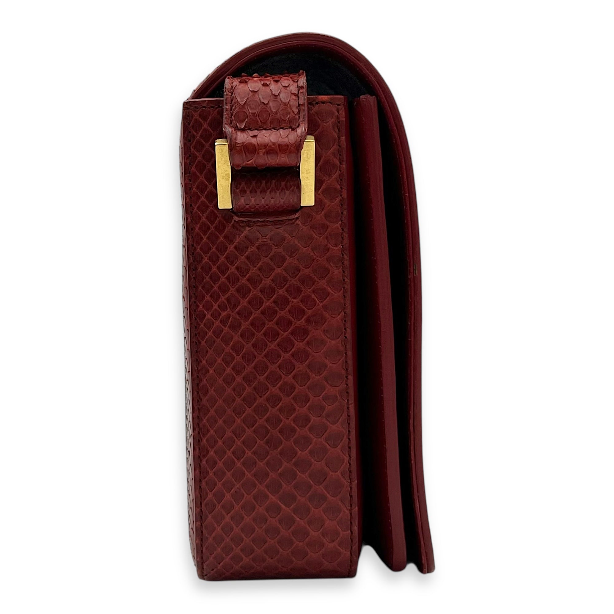 Saint Laurent Monogram Universite Crossbody Bag Red in Python Leather, Gold hardware_3