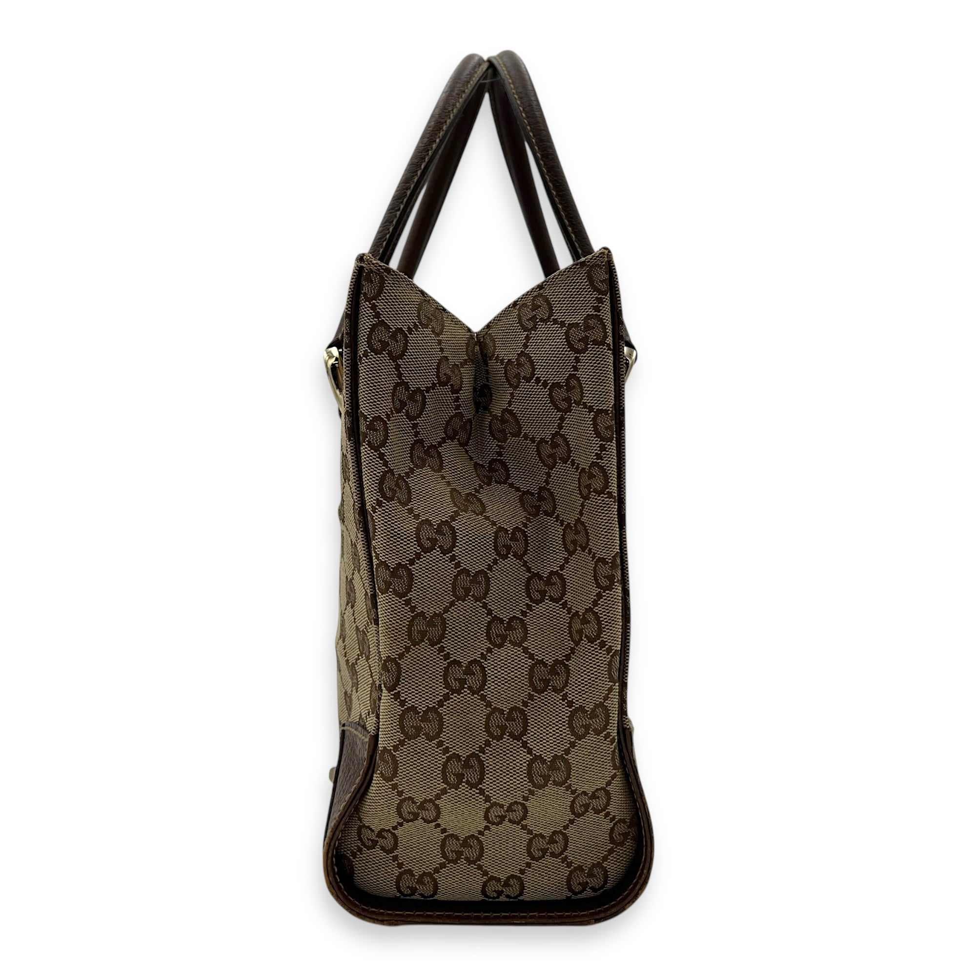 Gucci Nailhead Brown Top Handle Bag in Canvas, Gold hardware_3