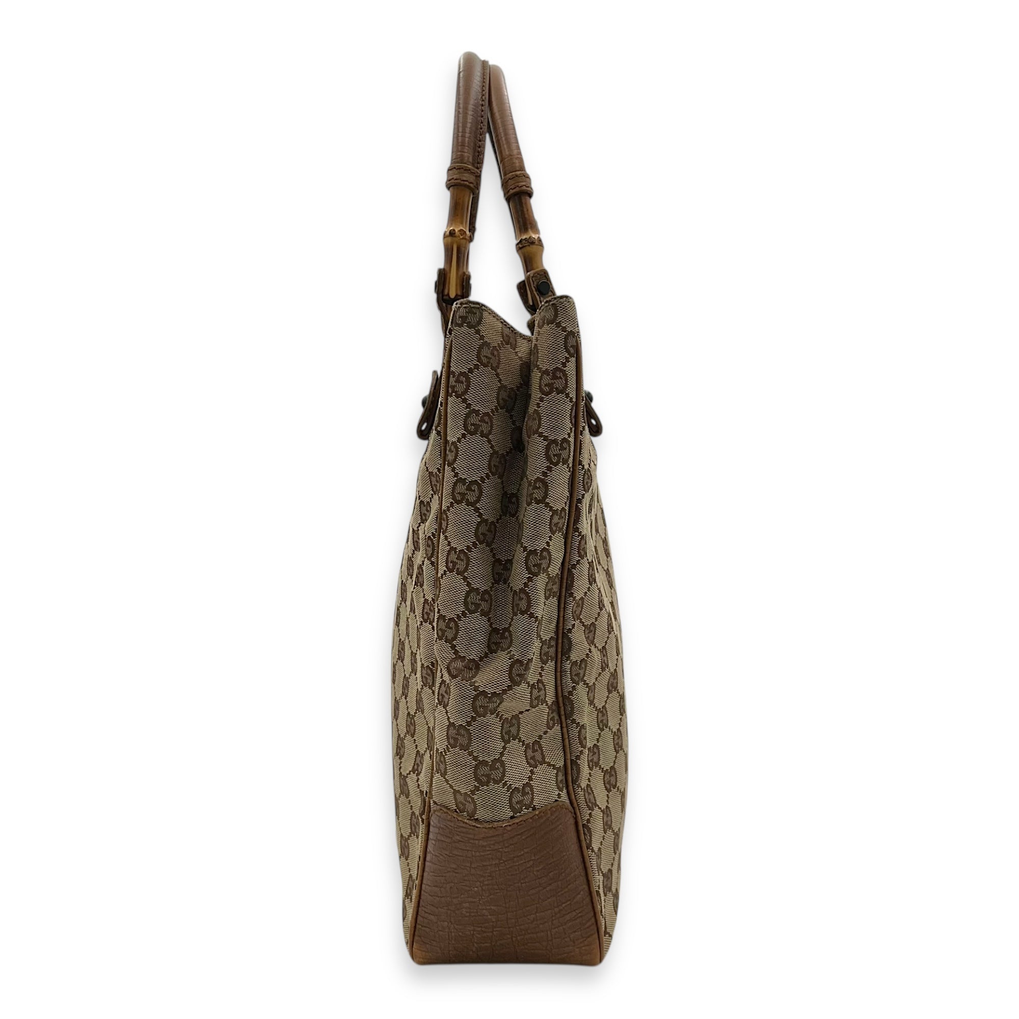 Gucci GG Top Handle Bag Brown in Canvas, Gold hardware_3