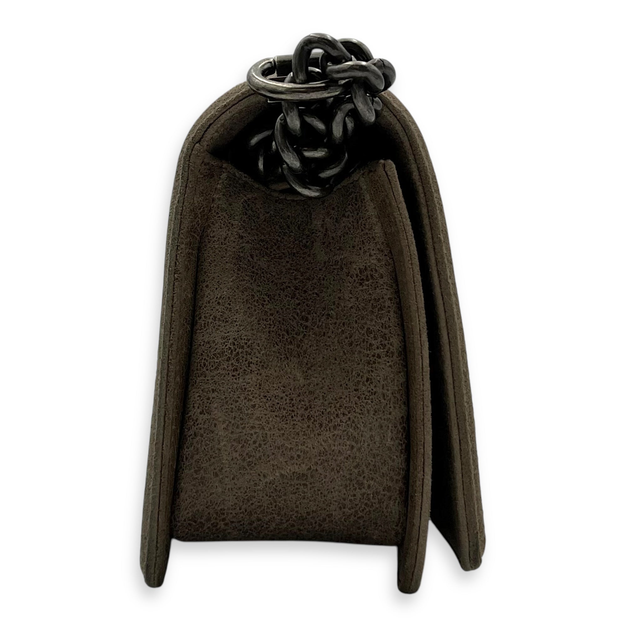 Chanel Boy Shoulder Bag Brown in Suede Leather, Ruthenium hardware_3