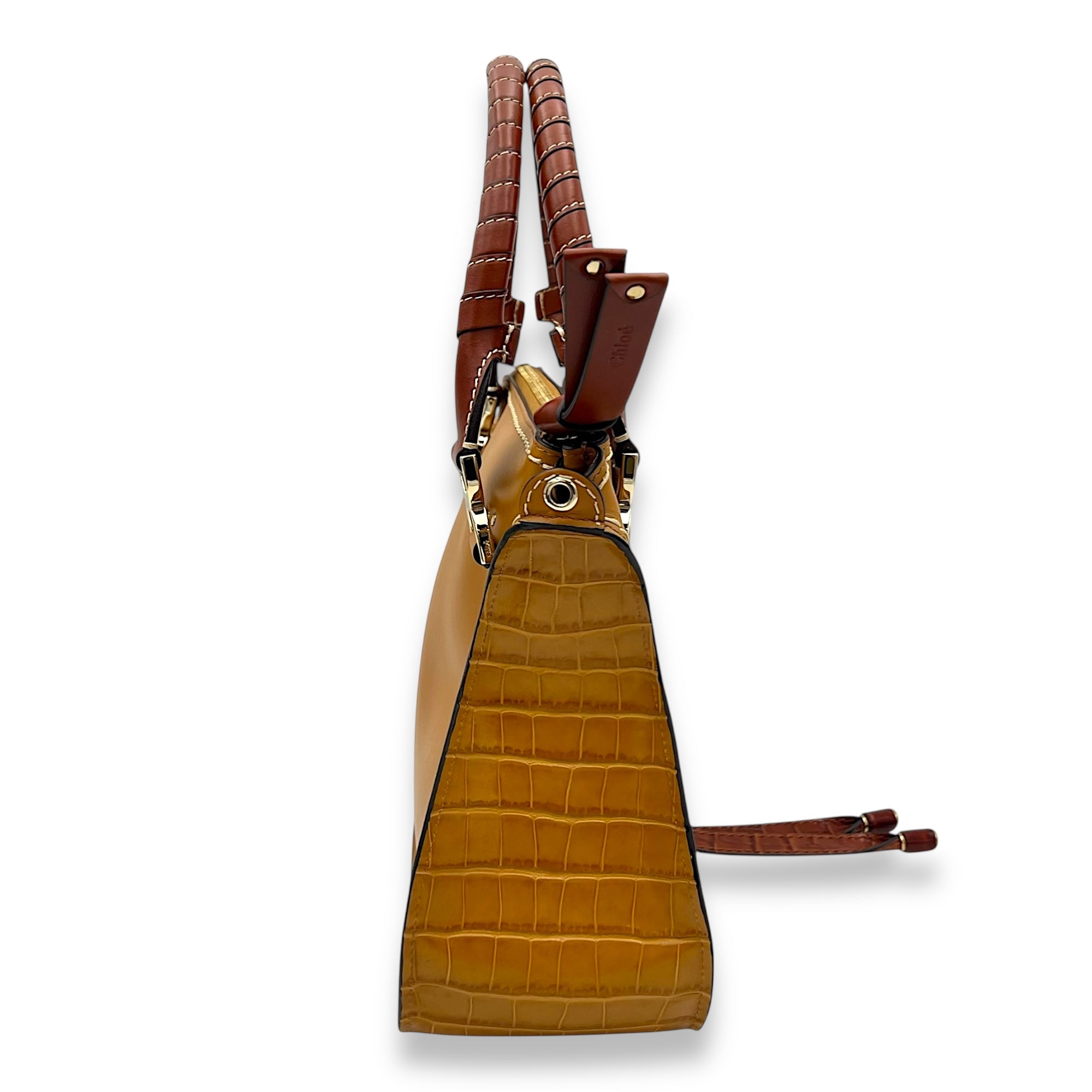 Chloé Marcie Top Handle Bag Brown in Calfskin, Gold hardware_3