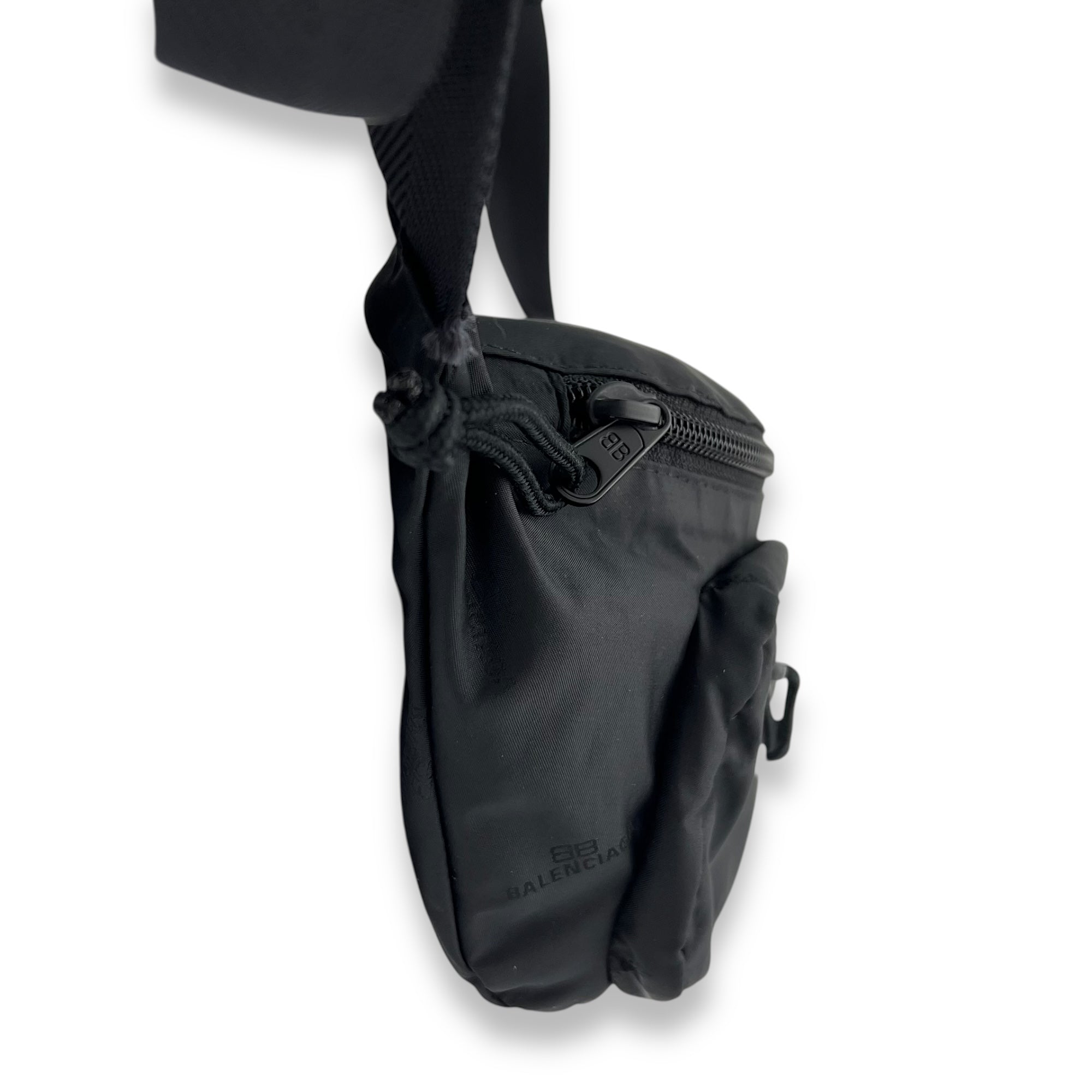 Balenciaga Logo Belt Bag Black in Canvas, Silver hardware_3