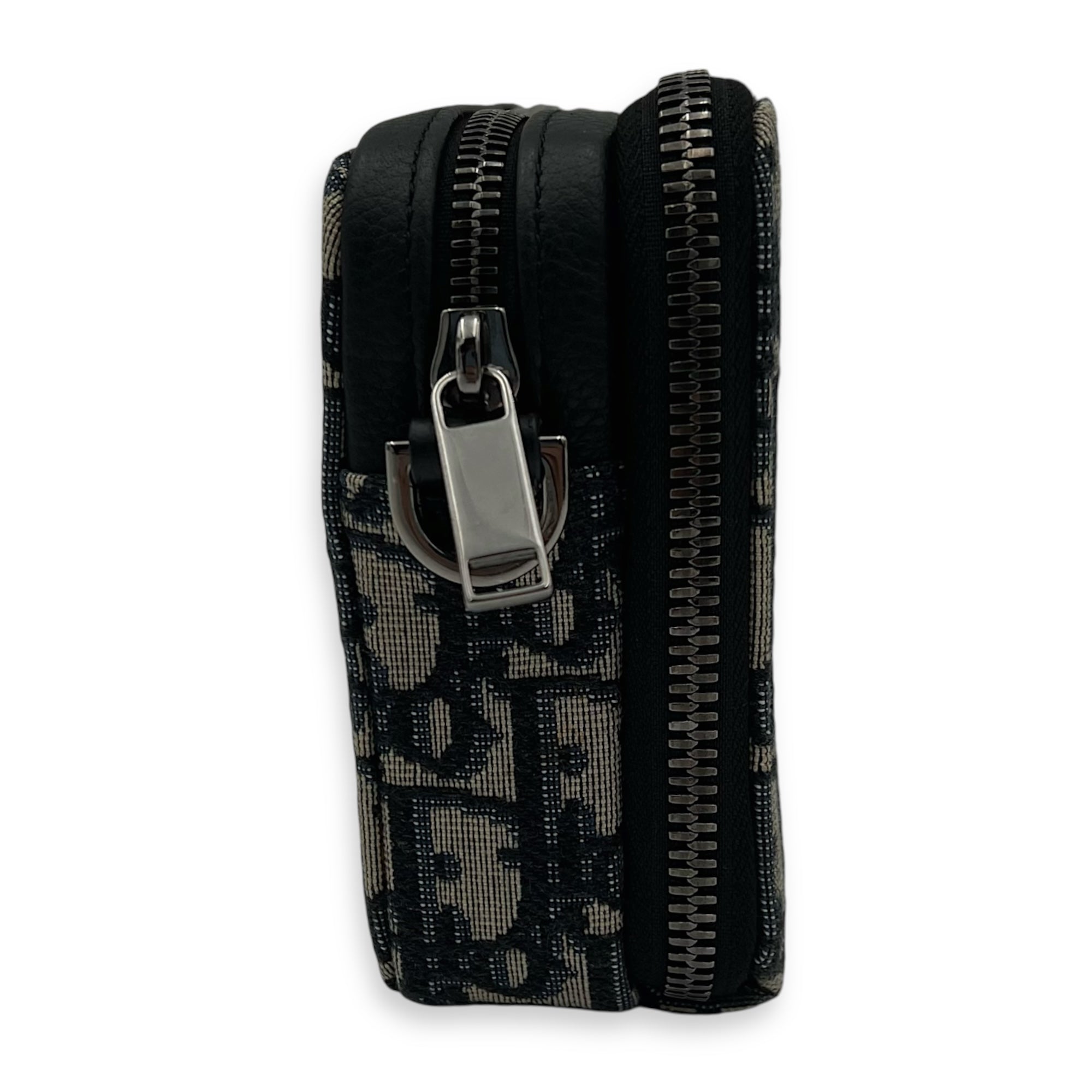 Christian Dior Zipped Pouch Shoulder Bag Blue in Jacquard, Silver hardware_3