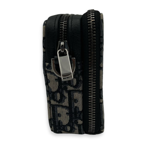 Christian Dior Zipped Pouch Shoulder Bag Blue in Jacquard, Silver hardware_3
