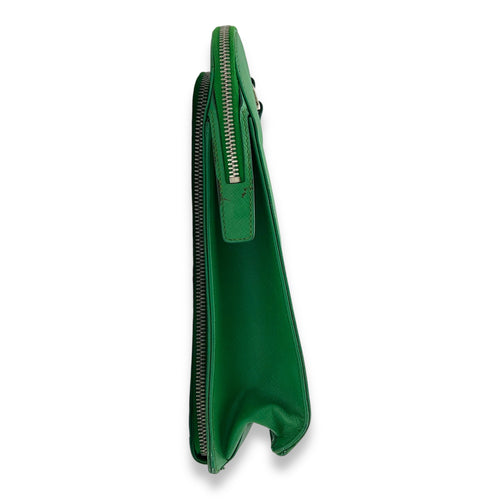 Prada Logo Briefcase Green in Saffiano Leather, Silver hardware_3