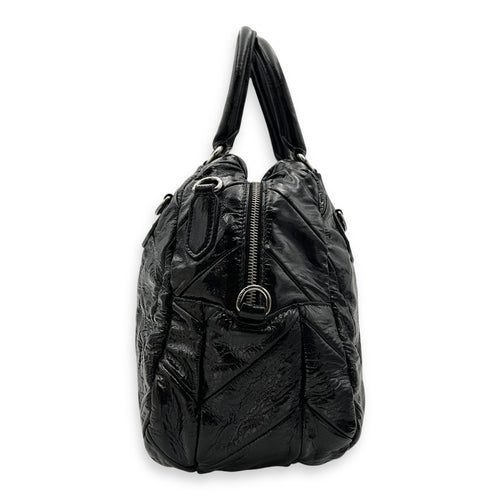 Prada Quilted Top Handle Bag Black in Glazed Calfskin, Silver hardware_3