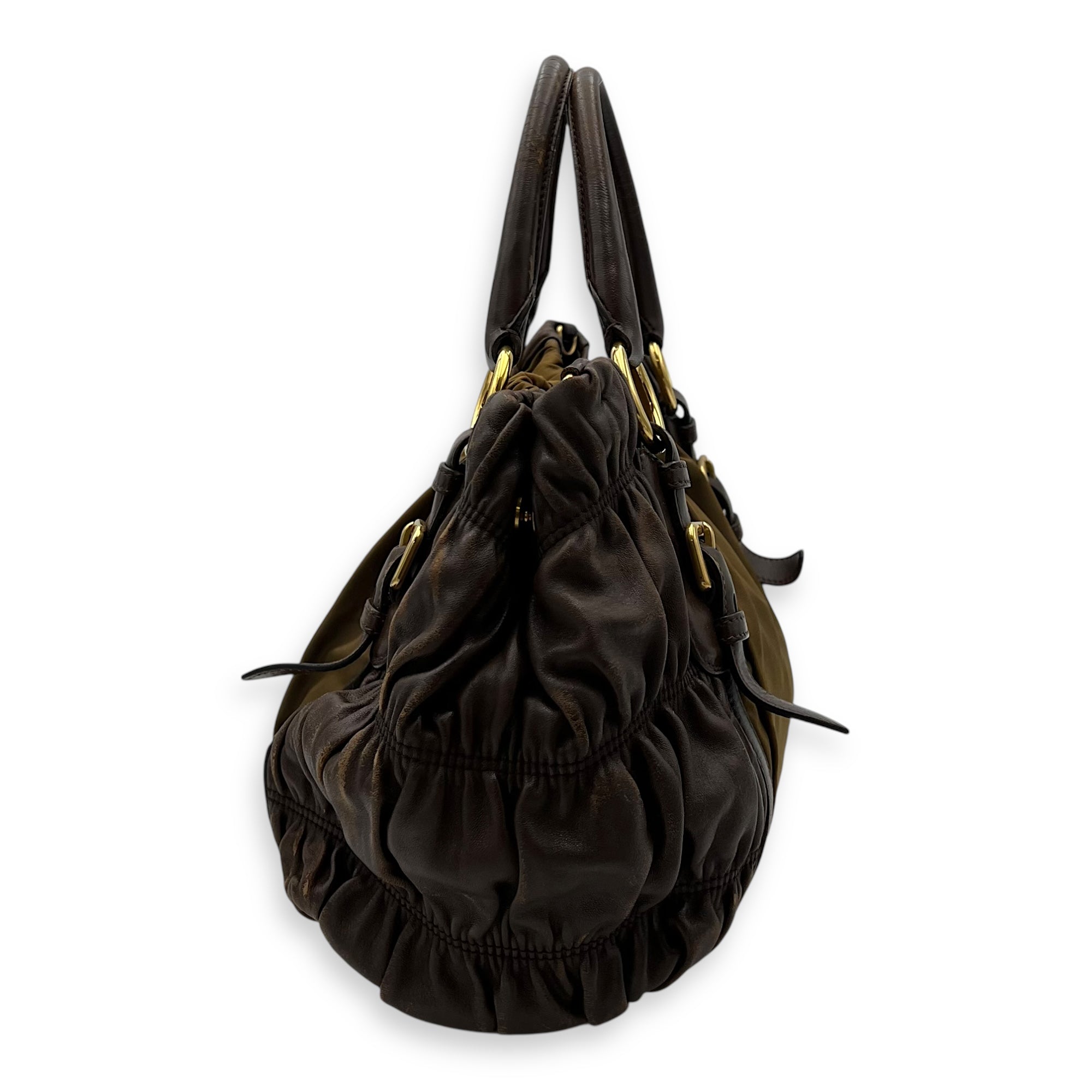 Prada Vintage Top Handle Bag Green in Nylon, Gold hardware_3