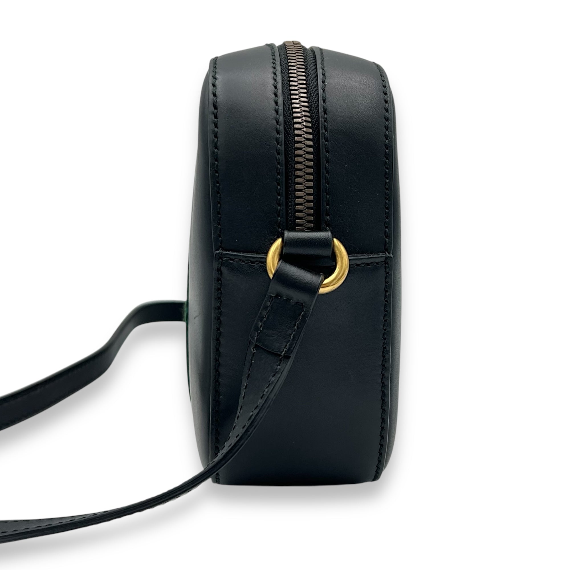 Gucci Bee Crossbody Bag Black in Calfskin, Gold hardware_3