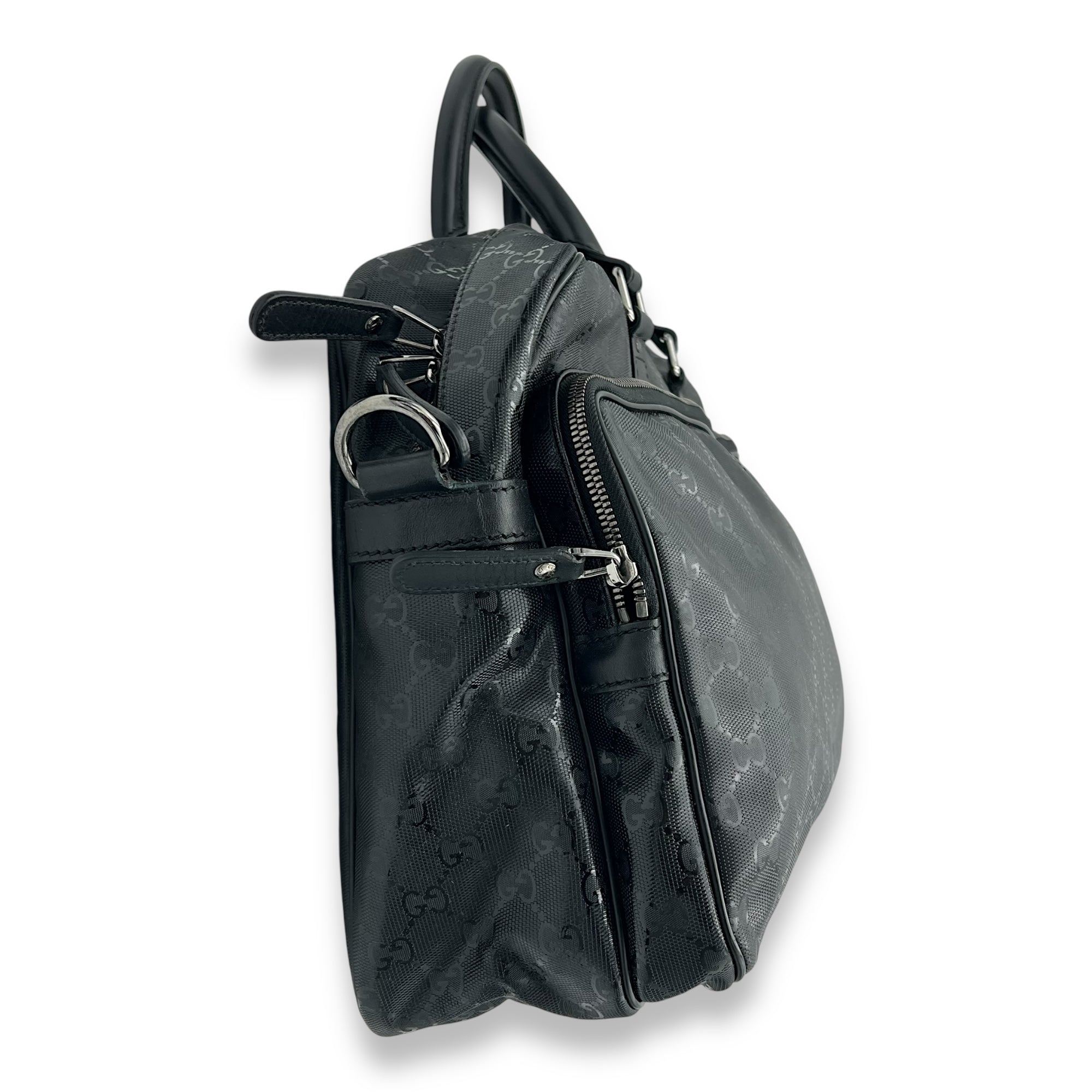Gucci GG Top Handle Bag Black in Coated Canvas, Silver hardware_3