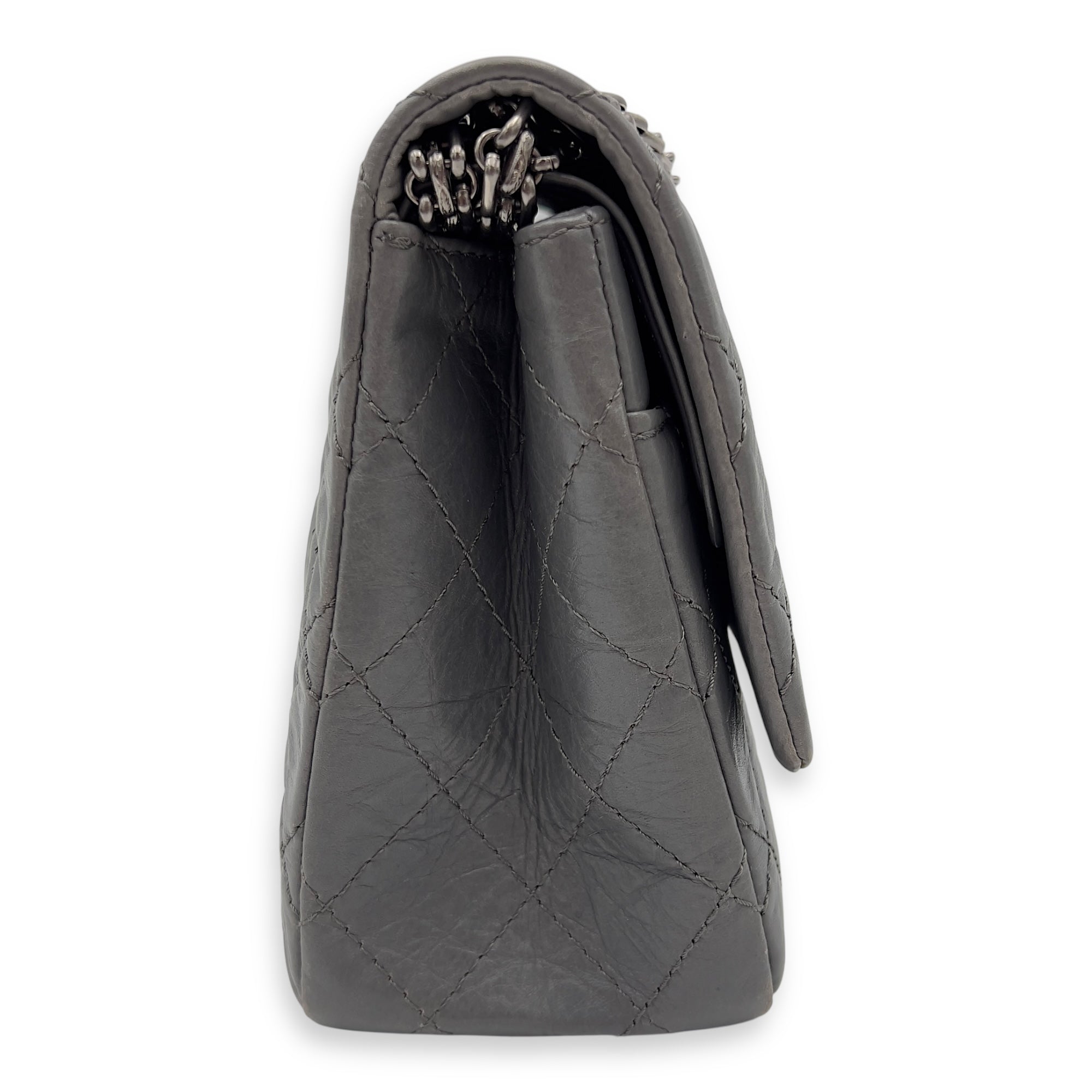 Chanel 2.55 Shoulder Bag Grey in Calfskin, Ruthenium hardware_3
