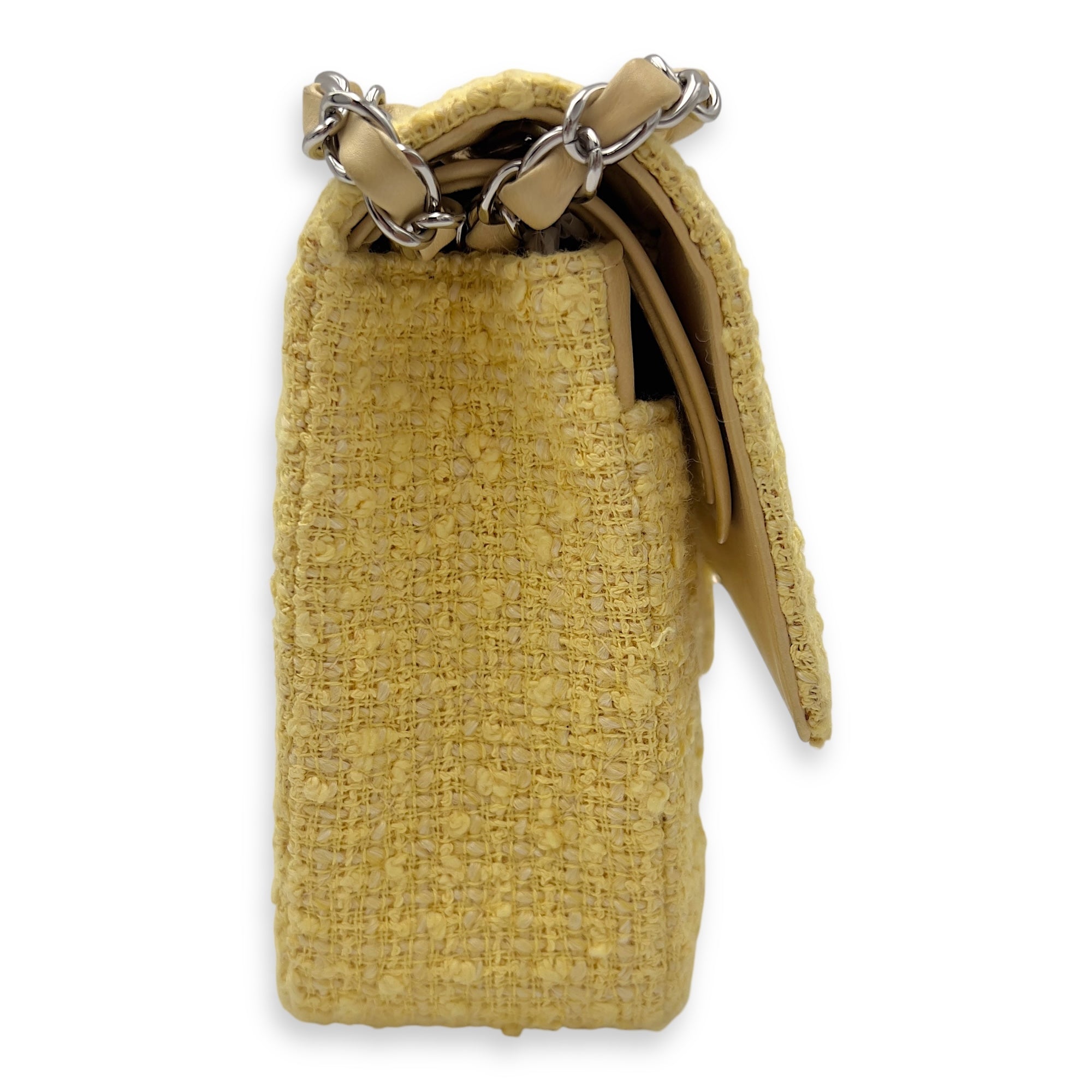 Chanel Classic Shoulder Bag Yellow in Tweed, Silver hardware_3