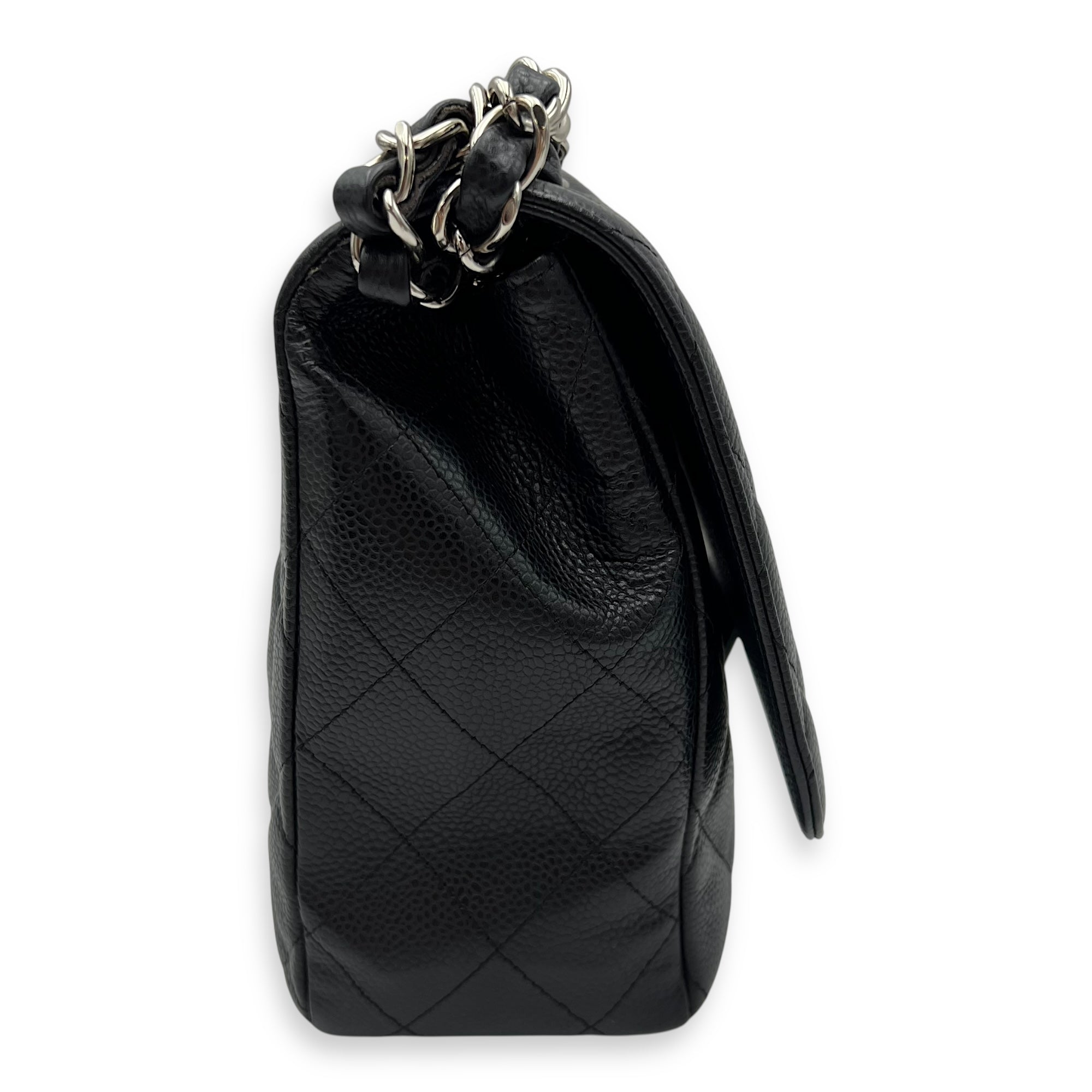 Chanel Classic Shoulder Bag Jumbo Black in Caviar Leather, Silver hardware_5