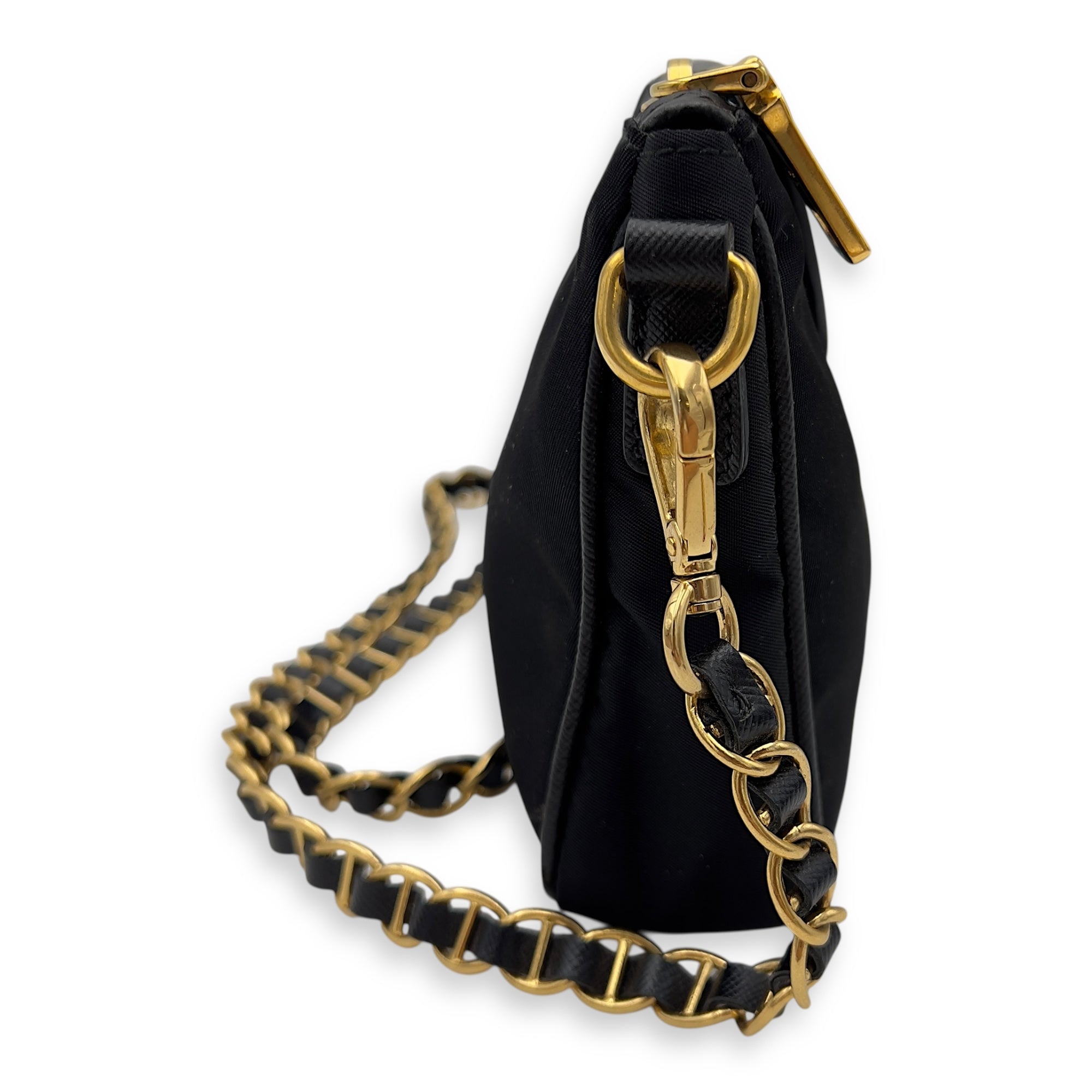 Prada Tessuto Crossbody Bag Small Black in Nylon, Gold hardware_3