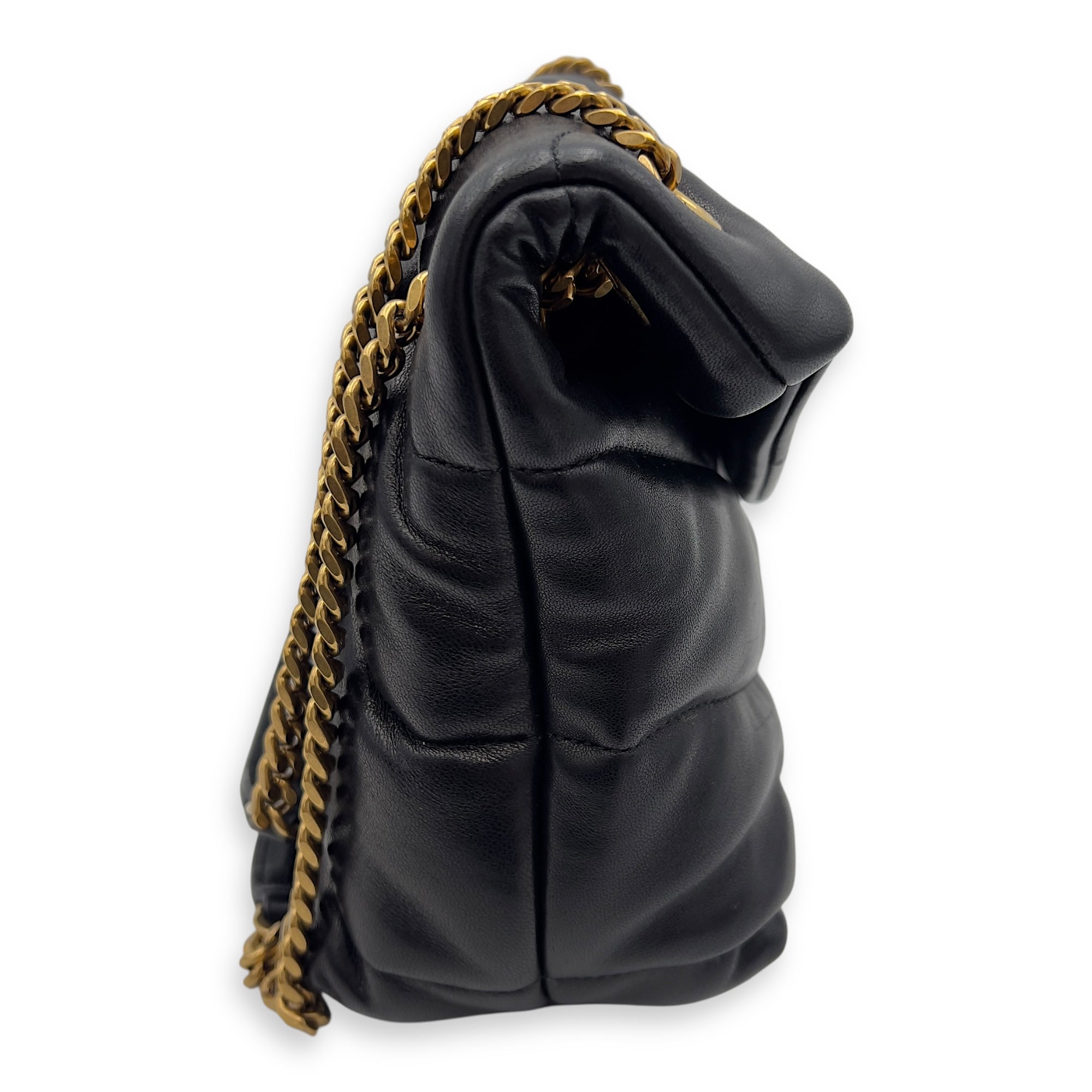 Saint Laurent Puffer Shoulder Bag Black in Calfskin, Gold hardware_5