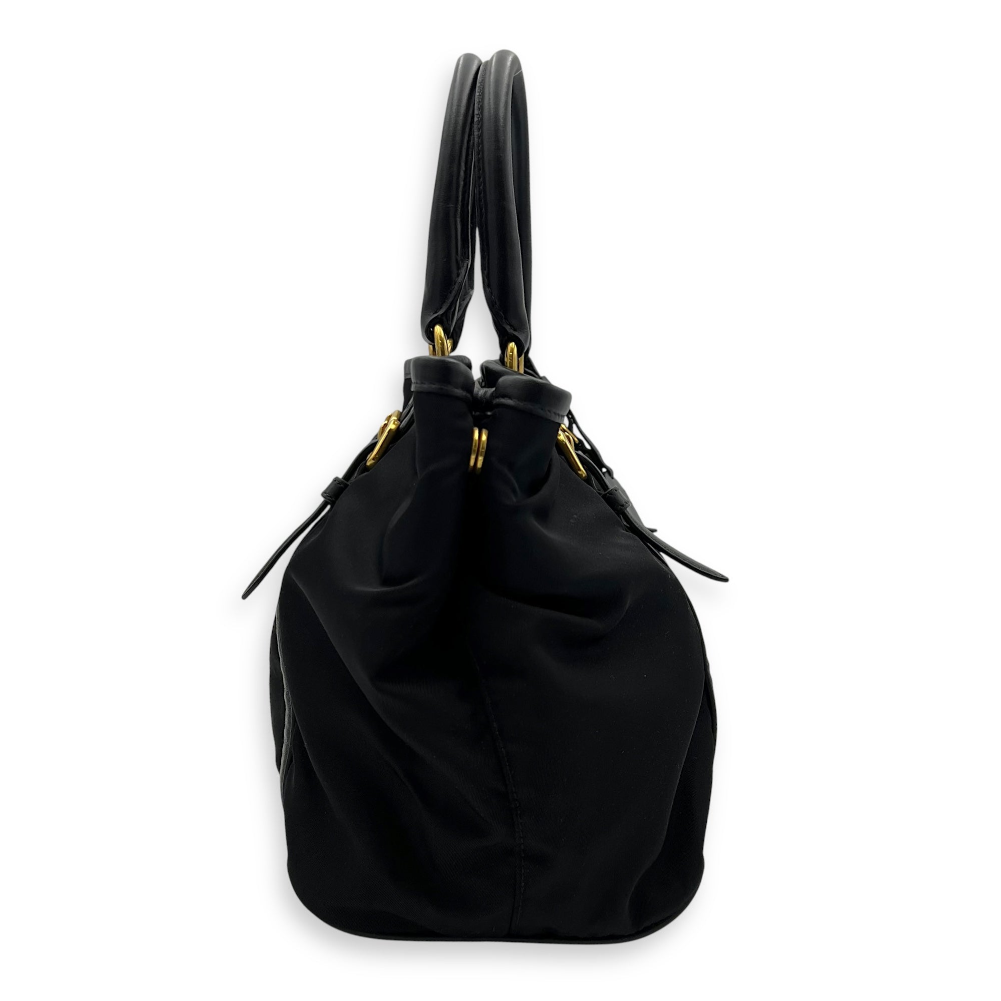Prada Logo Black Top Handle Bag in Nylon, Gold hardware_3