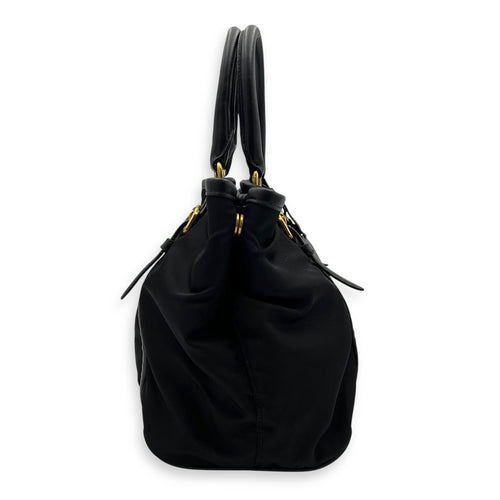Prada Logo Black Top Handle Bag in Nylon, Gold hardware_3