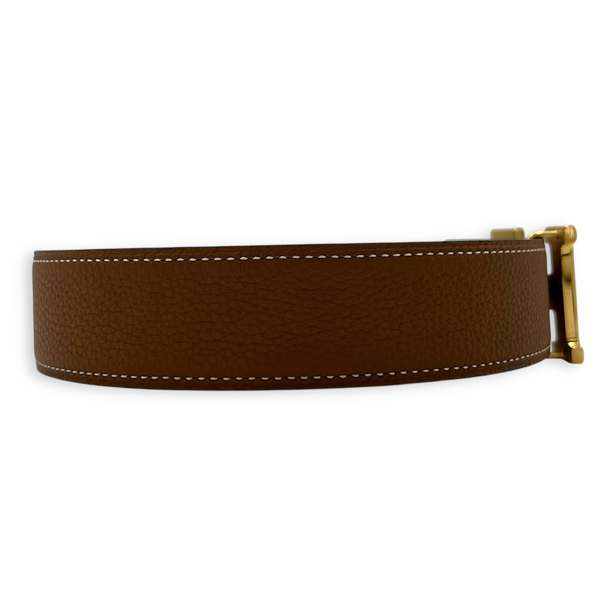 Hermès H buckle Gold Belt in Calfskin, Gold hardware_3