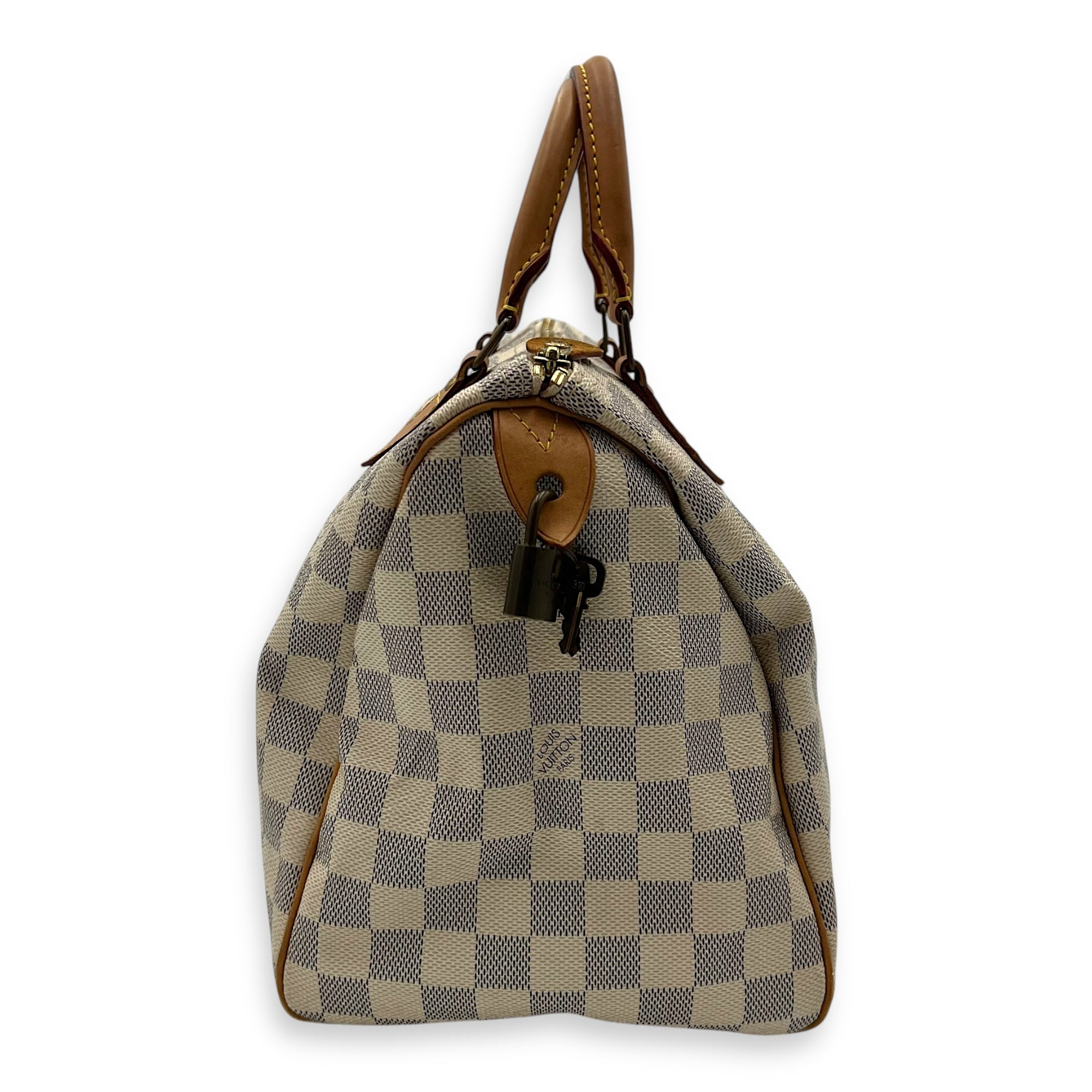 Louis Vuitton Speedy Top Handle Bag 30 White in Canvas, Gold hardware_3