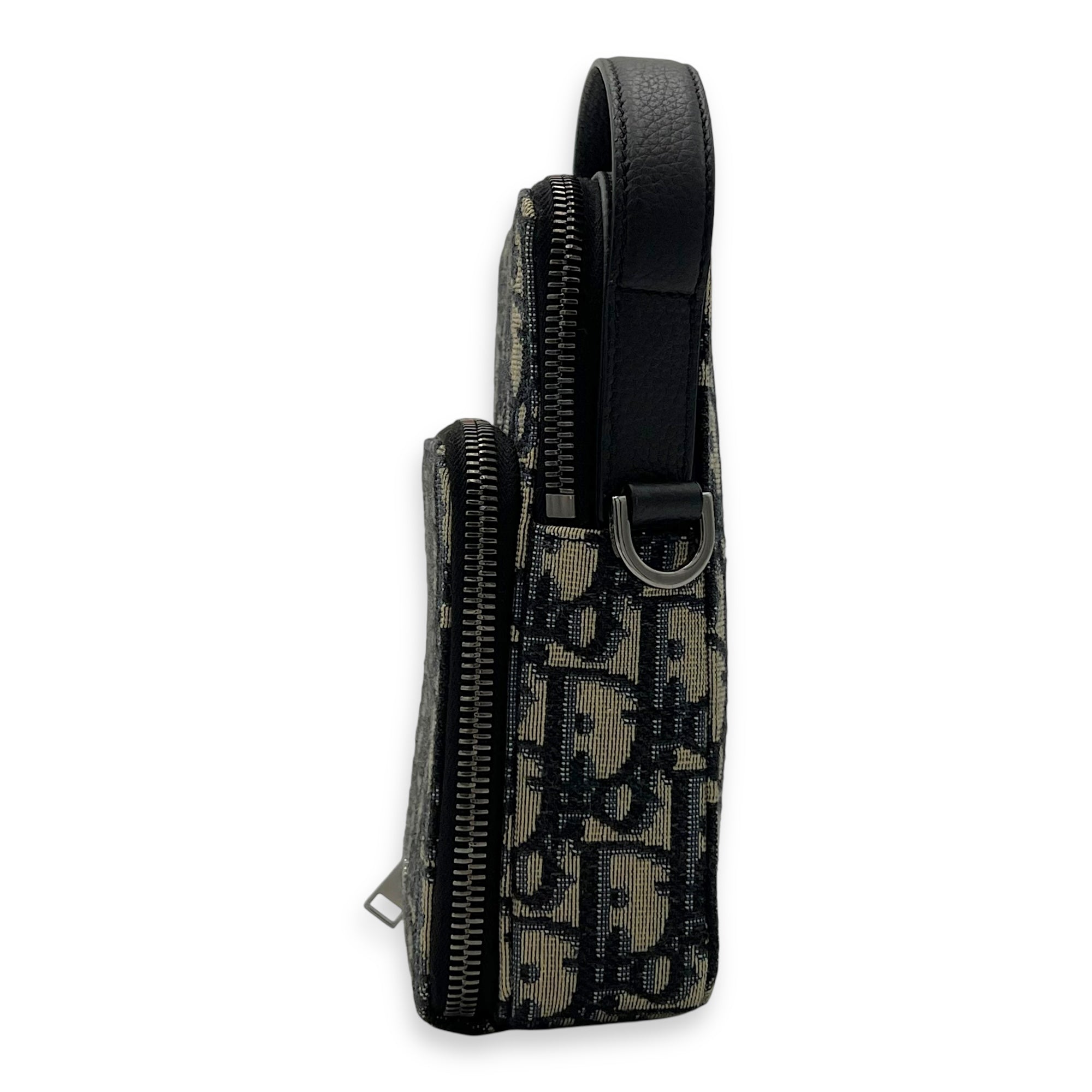 Christian Dior Oblique Crossbody Bag Blue in Jacquard, Silver hardware_3