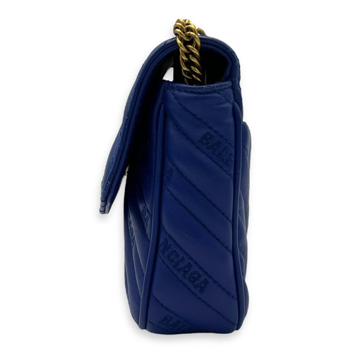 Balenciaga Logo Shoulder Bag Blue in Calfskin, Gold hardware_3