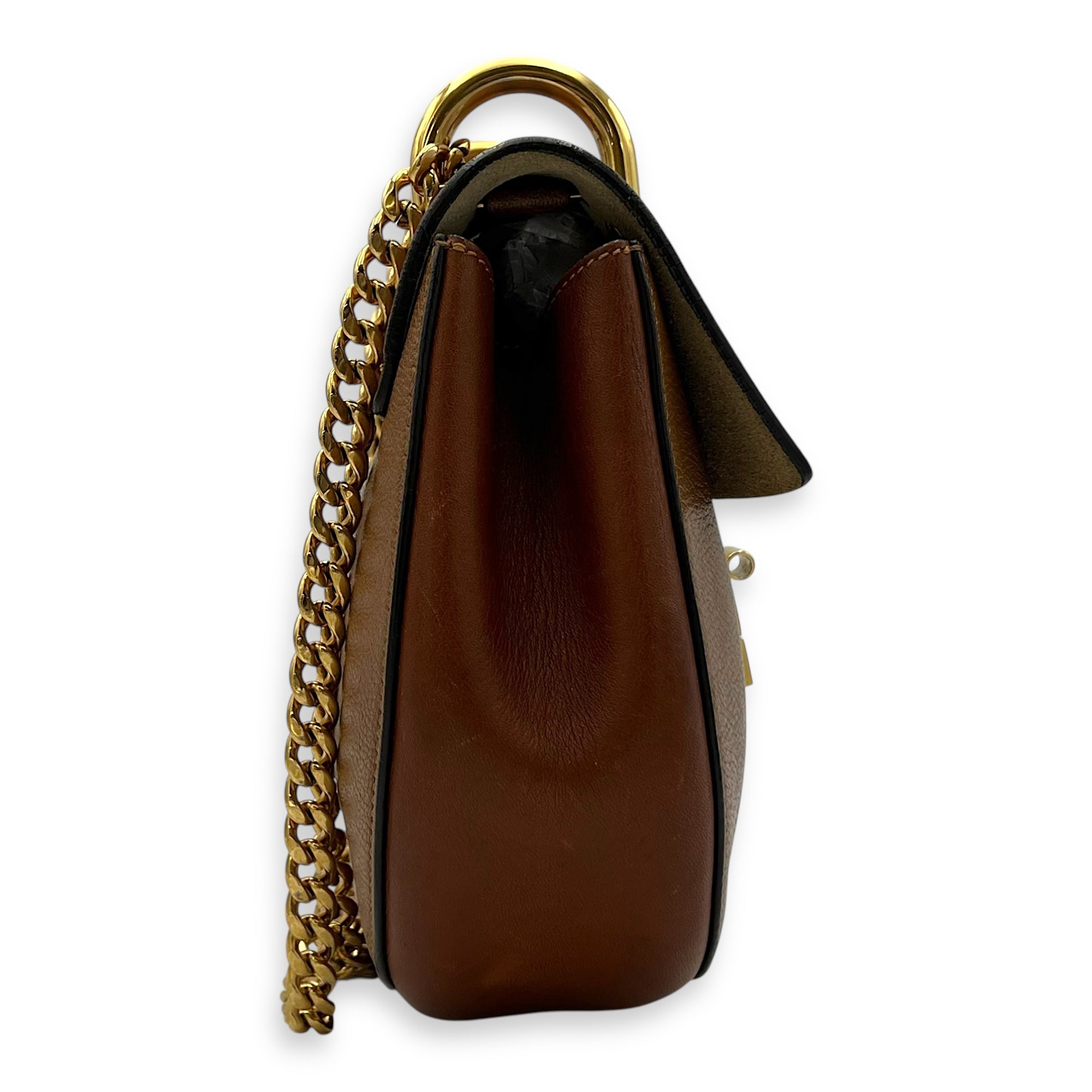 Chloé Drew Shoulder Bag Brown in Calfskin, Gold hardware_3