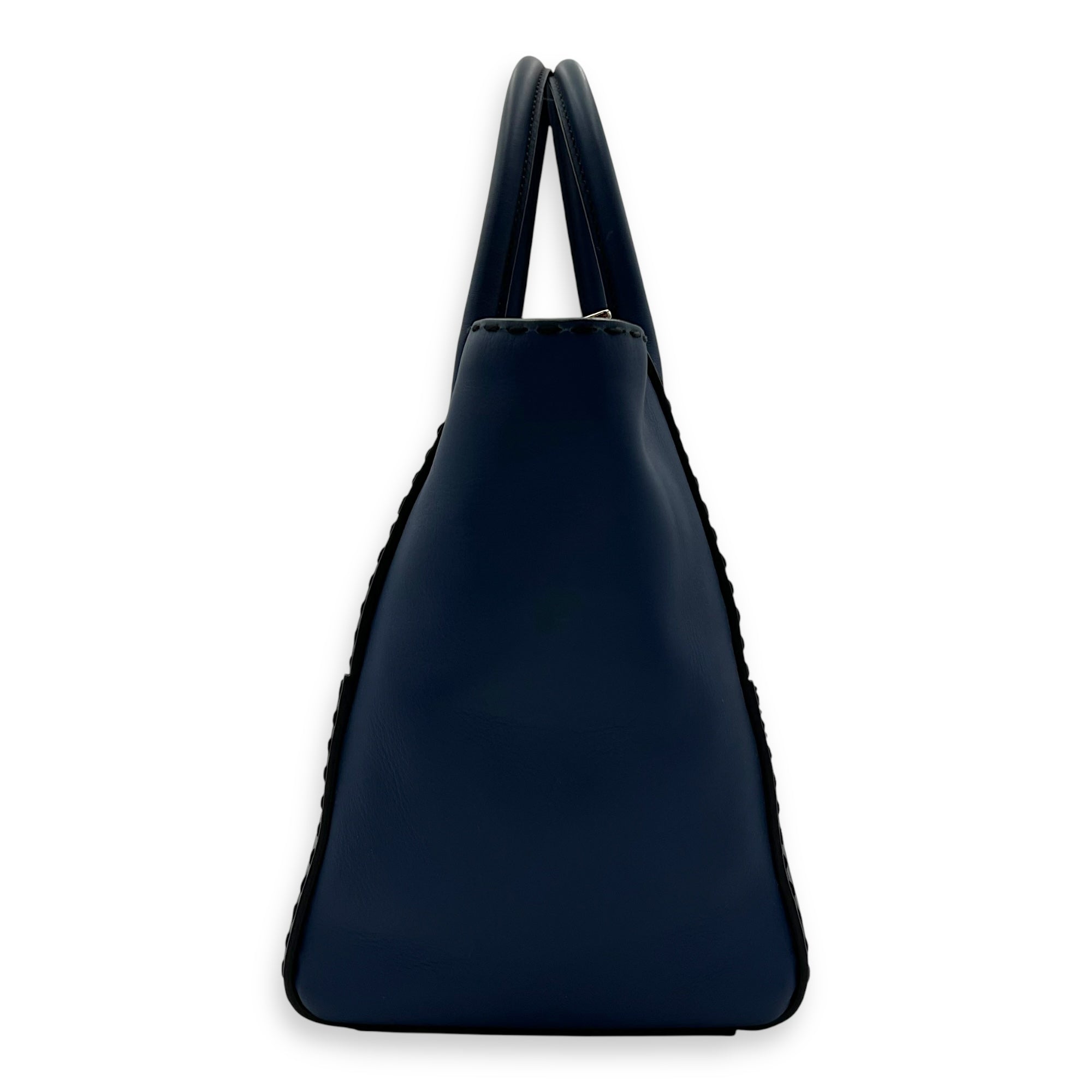 Prada Logo Top Handle Bag Blue in Calfskin, Gold hardware_3
