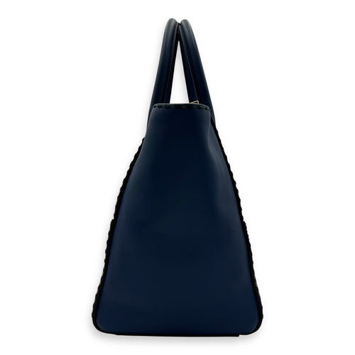 Prada Logo Top Handle Bag Blue in Calfskin, Gold hardware_3