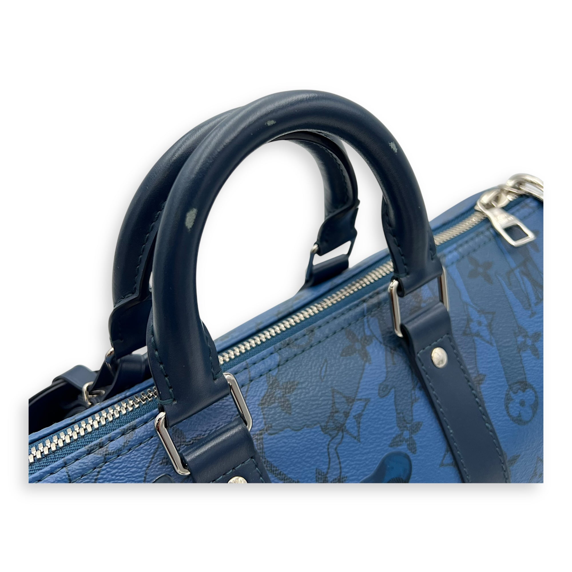Louis Vuitton Limited Edition Acquagarden Keepall 35 Blue Top Handle Bag in Coated Canvas, Silver hardware_7