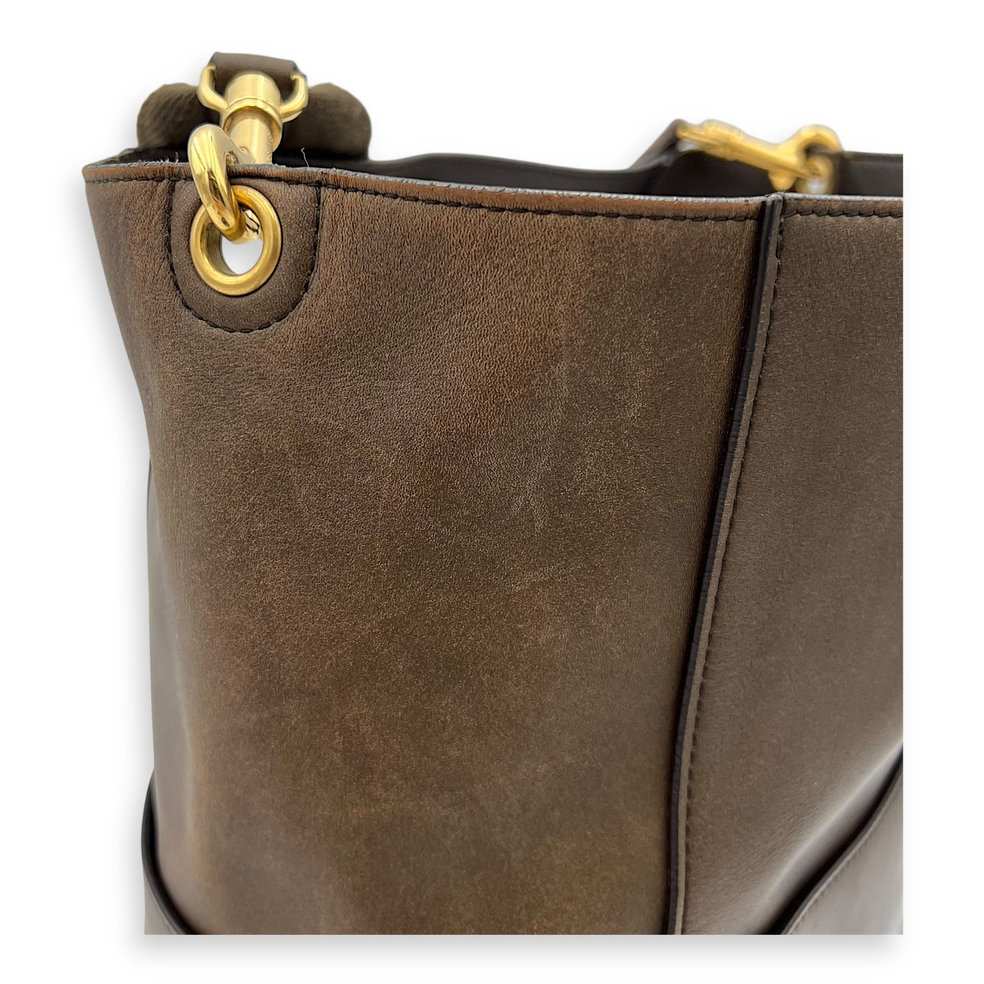 Celine Sangle Shoulder Bag Brown in Calfskin, Gold hardware_11