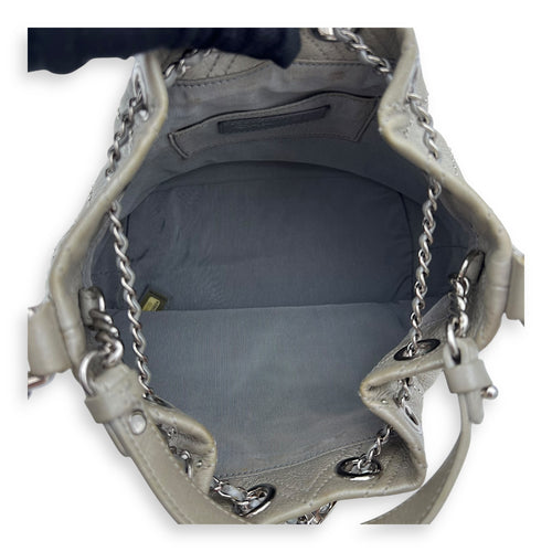 Chanel CC Chevron Bucket Bag Silver in Calfskin, Silver hardware_6