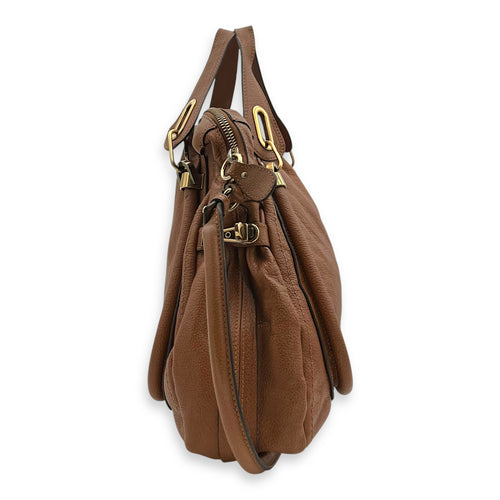 Chloé Paraty Large Brown Top Handle Bag in Calfskin, Gold hardware_3