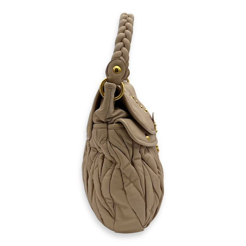 Miu Miu Gaufre Shoulder Bag Beige in Calfskin, Gold hardware_3