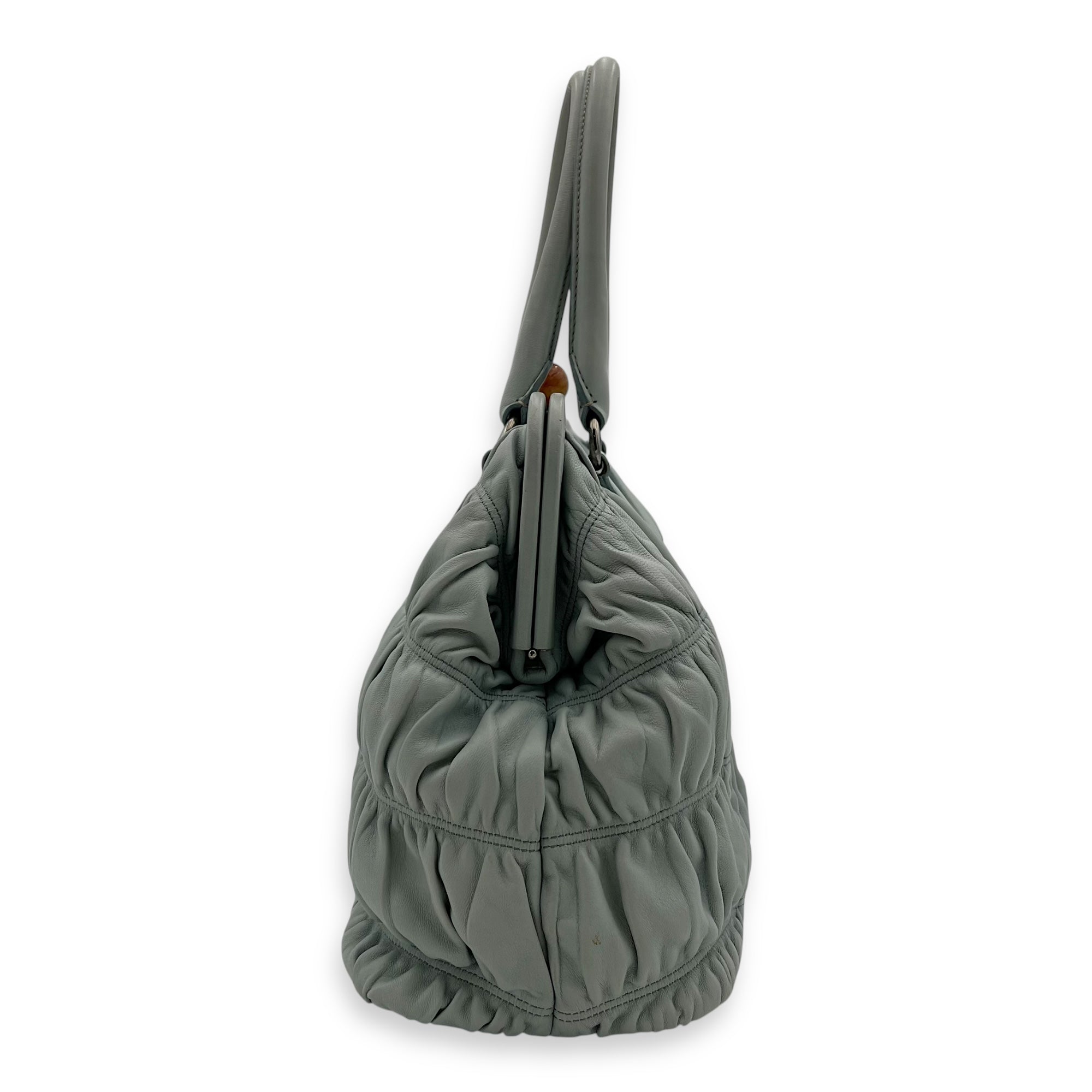 Prada Turnlock Top Handle Bag Blue in Calfskin, Silver hardware_3