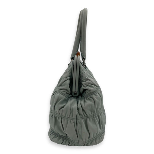 Prada Turnlock Top Handle Bag Blue in Calfskin, Silver hardware_3