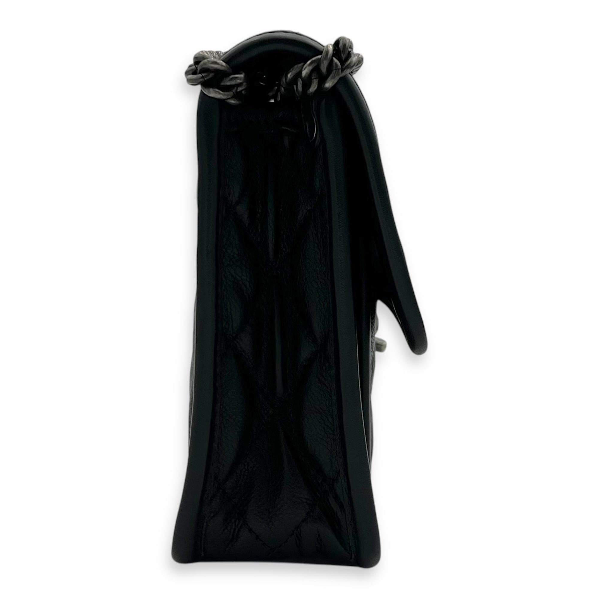 Chanel French Riviera Black Shoulder Bag in Calfskin, Gunmetal hardware_3