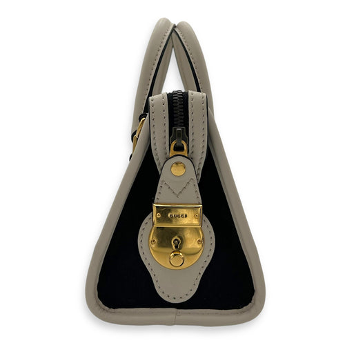 Gucci Sherry Top Handle Bag Mini White in Calfskin and jacquard, Gold hardware_3
