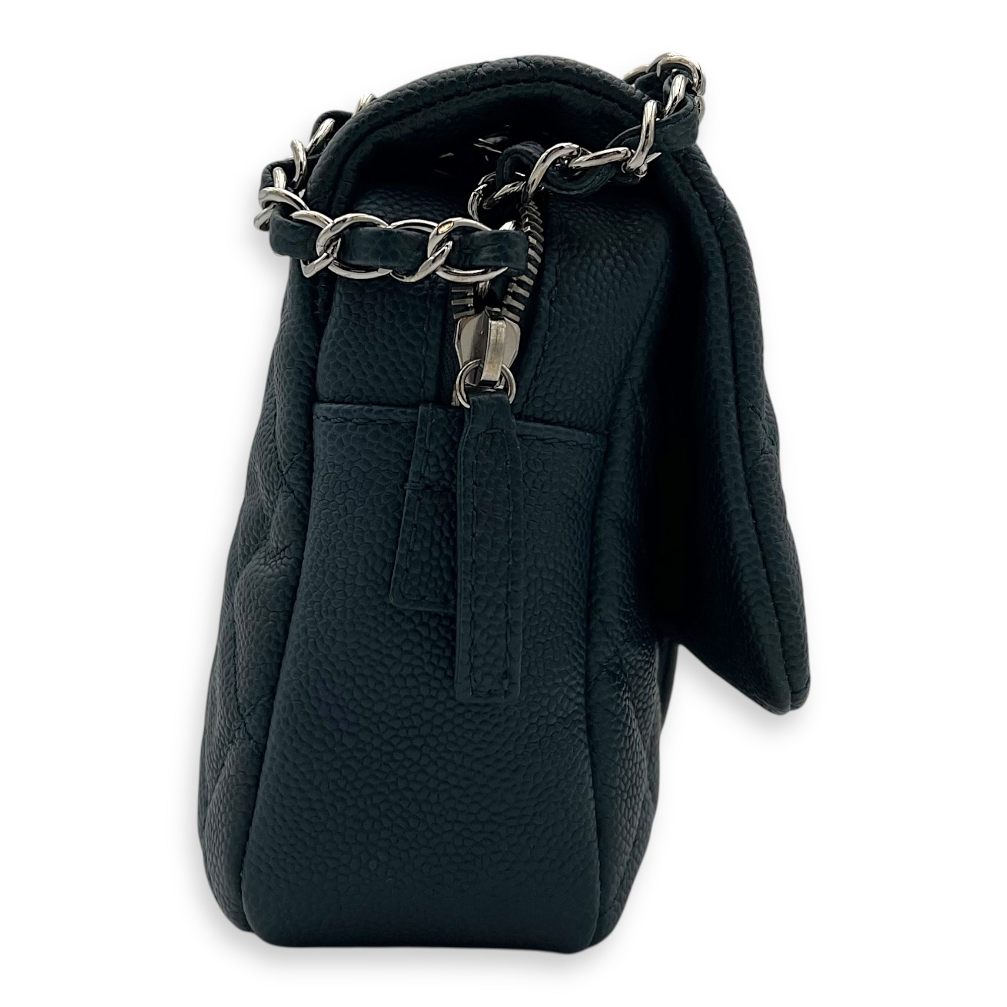 Chanel CC Shoulder Bag Blue in Caviar Leather, Silver hardware_3