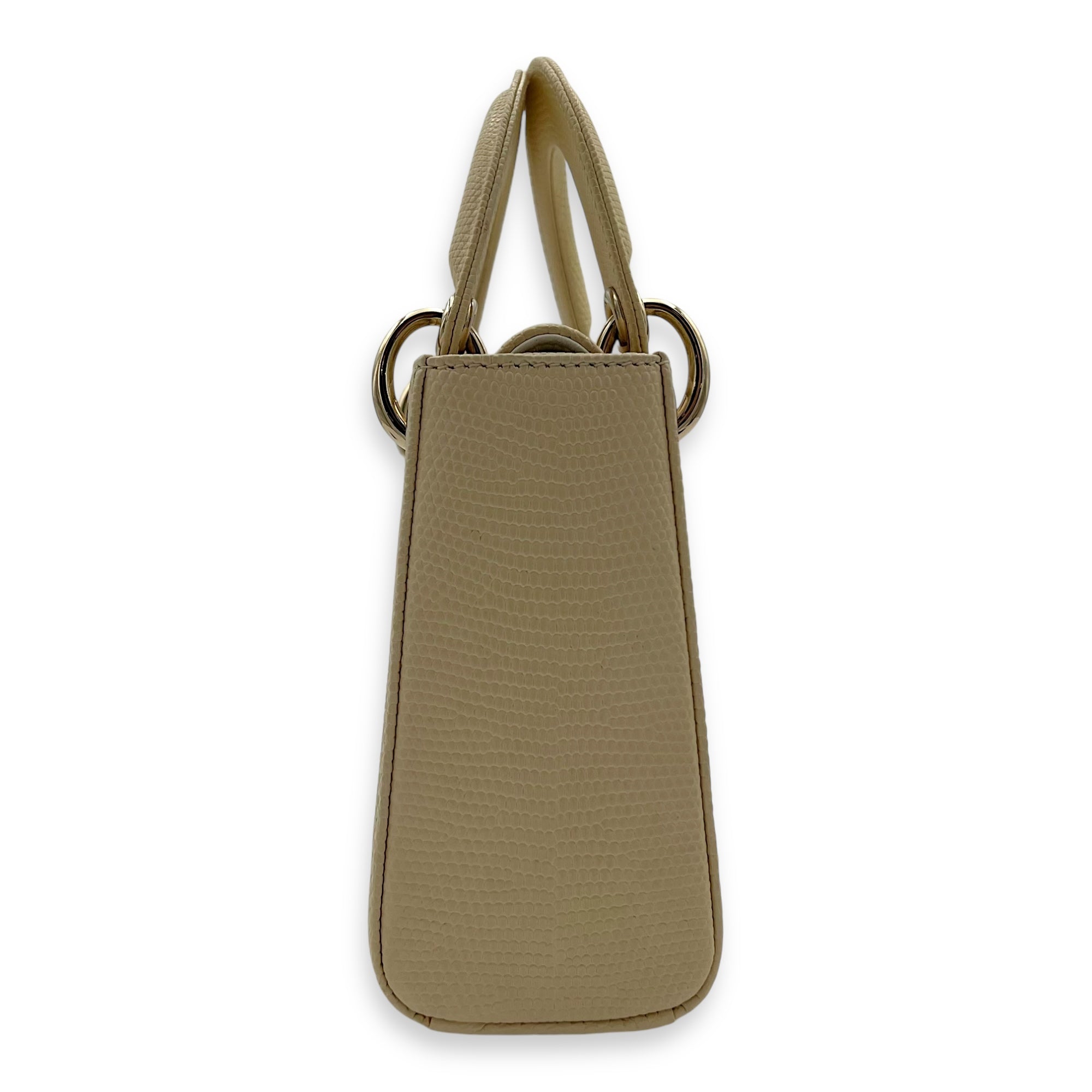 Christian Dior Lady Dior Top Handle Bag Mini Cream in Lizard, Light Gold hardware_3