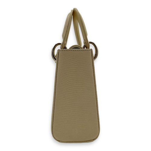 Christian Dior Lady Dior Top Handle Bag Mini Cream in Lizard, Light Gold hardware_3