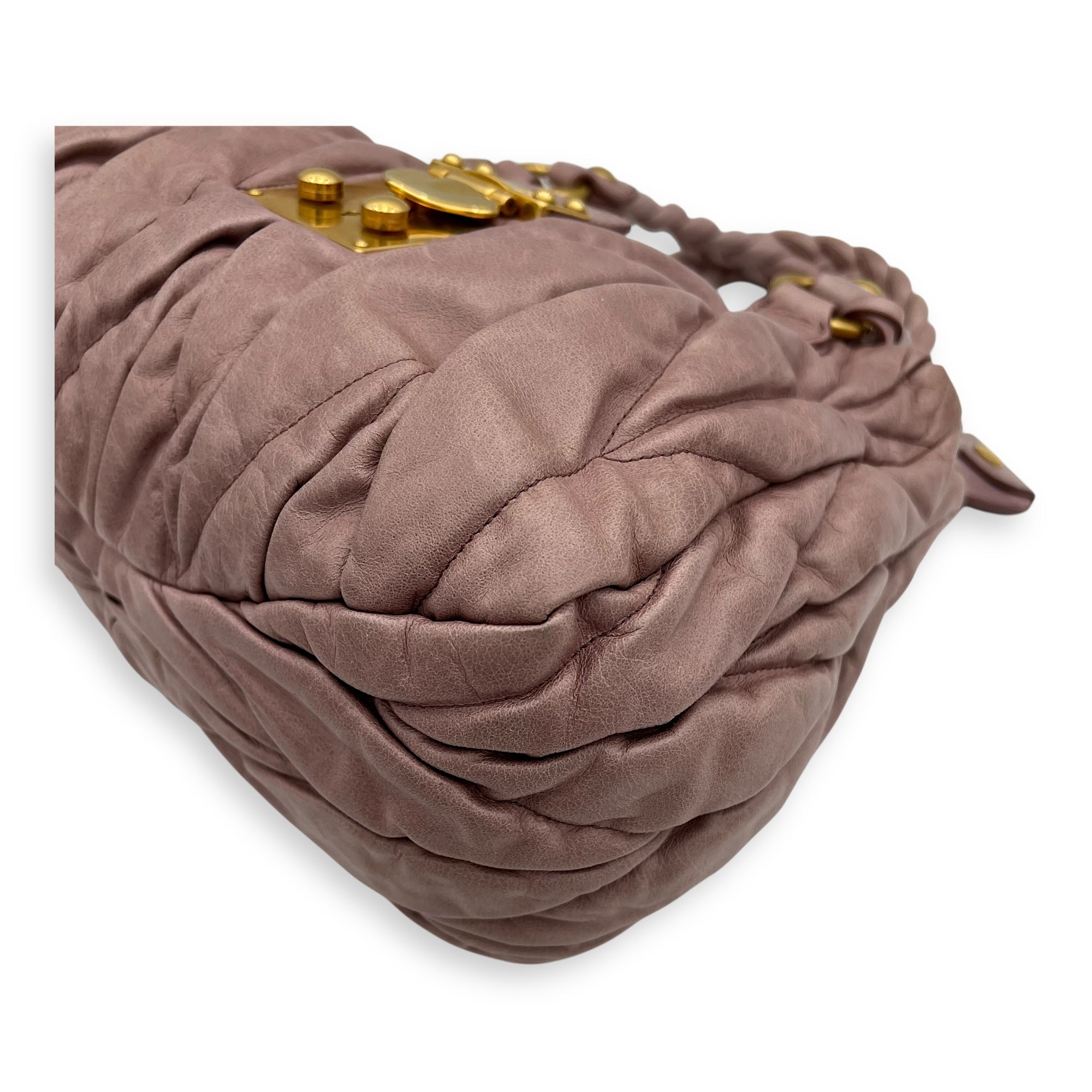 Miu Miu Gaufre Top Handle Bag Pink in Calfskin, Gold hardware_10