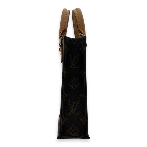 Louis Vuitton Sac Plat Petite Brown Top Handle Bag in Monogram Coated Canvas, Gold hardware_3