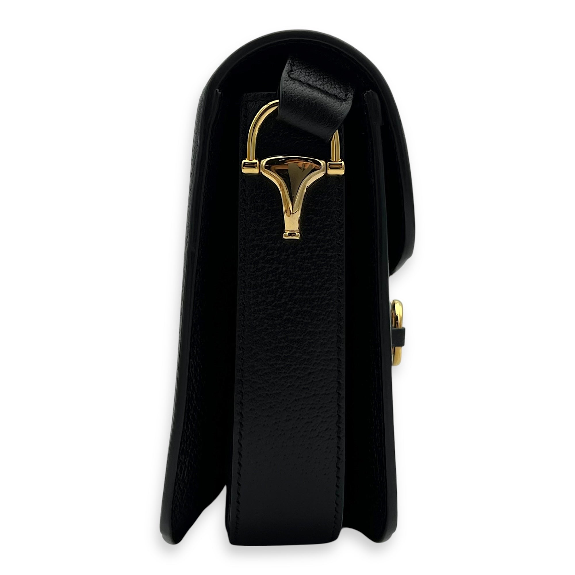 Gucci Horsebit 1955 Shoulder Bag Black in Denim, Gold hardware_3