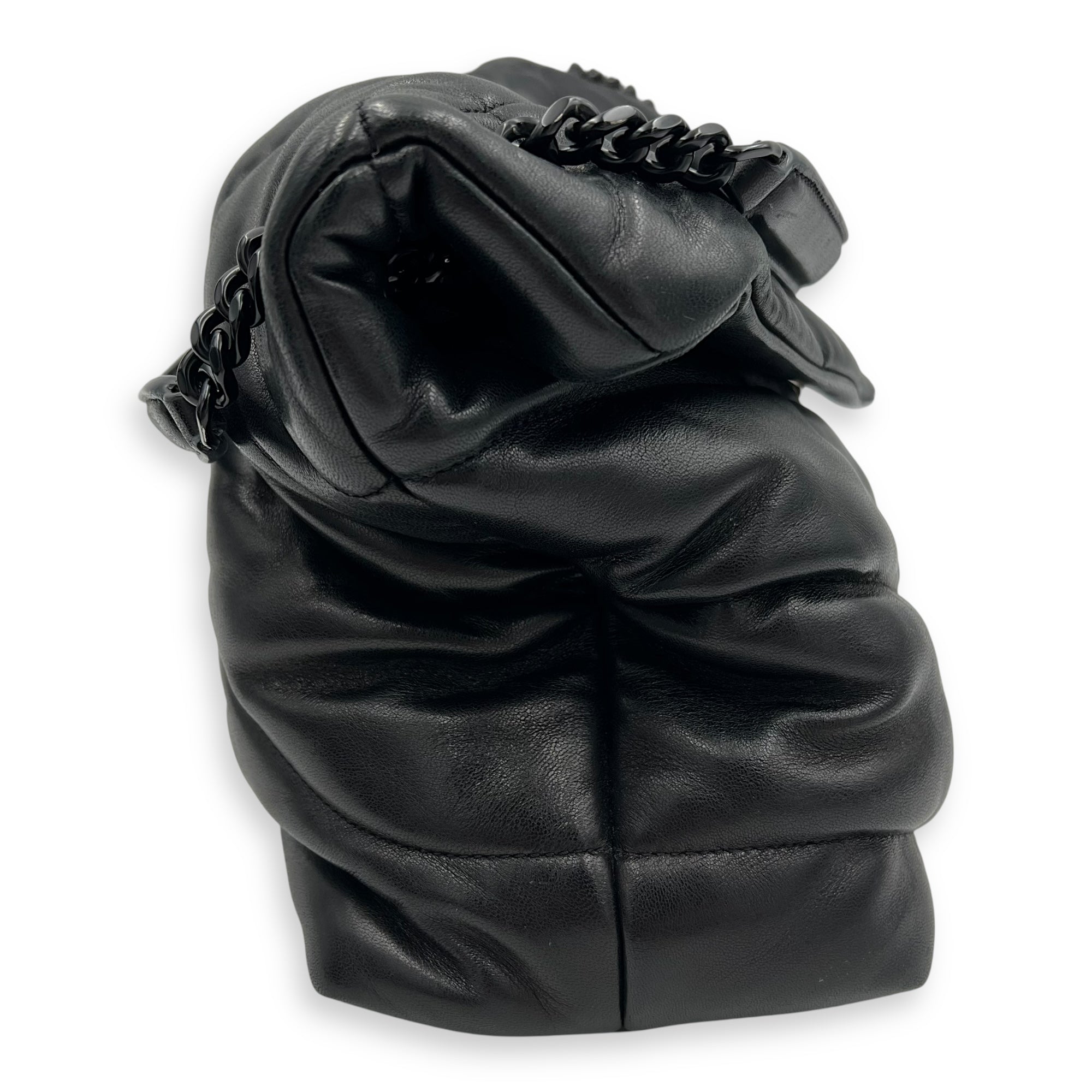 Saint Laurent Puffer Shoulder Bag Black in Lambskin, Lacquered Metal hardware_3