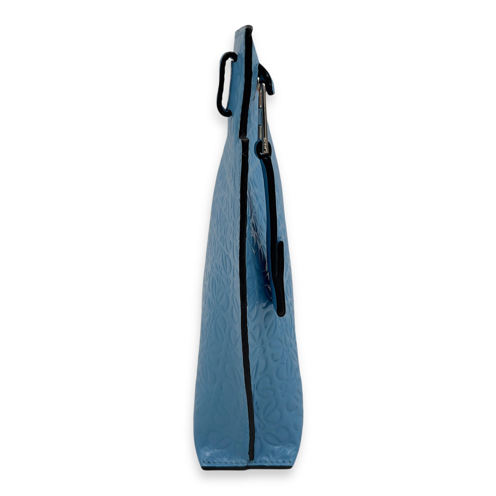 Loewe Anagram T Blue Pouch in Patent Embossed Calfskin, Silver hardware_3