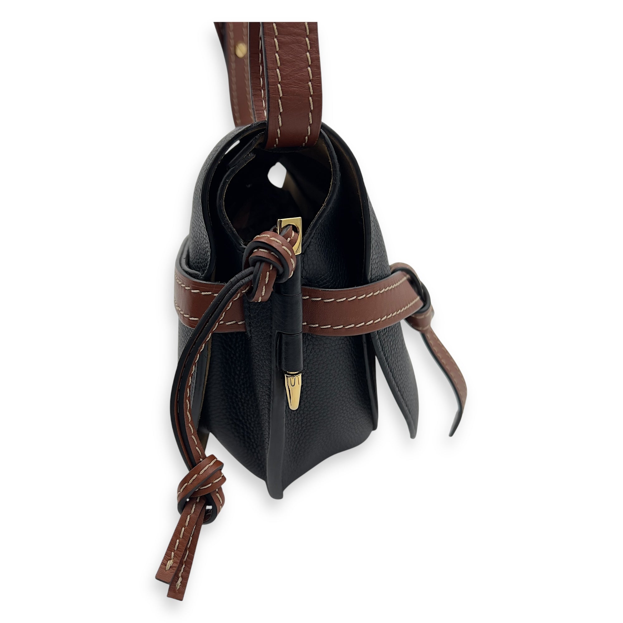 Loewe Gate Crossbody Bag Black in Calfskin, Gold hardware_3
