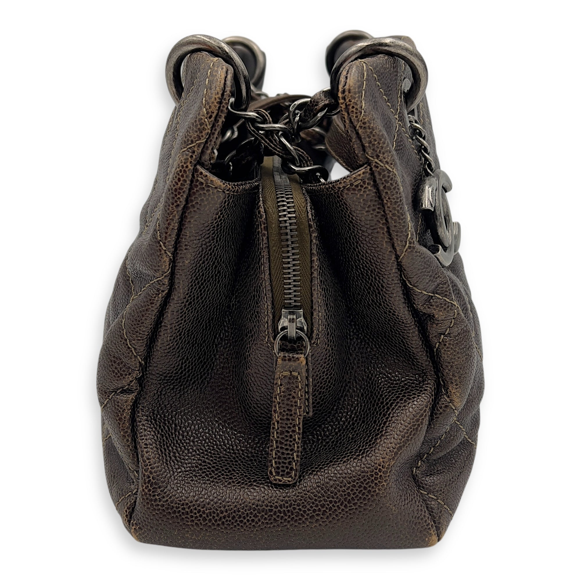 Chanel Quilted Wildstitch Tote Bag Brown in Calfskin, Ruthenium hardware_5