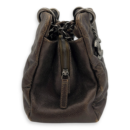 Chanel Quilted Wildstitch Tote Bag Brown in Calfskin, Ruthenium hardware_5